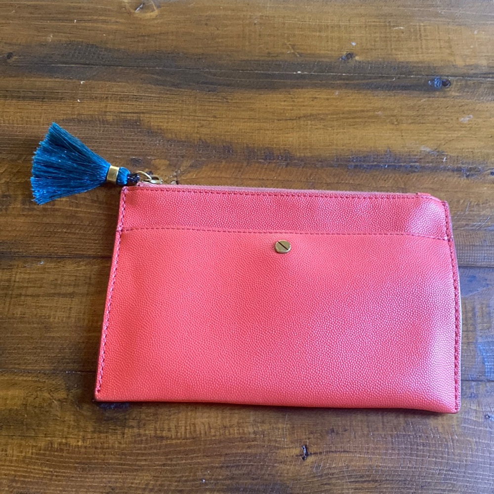 J Crew Leather Clutch Coral Color.